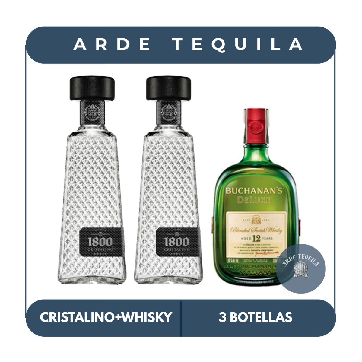 2 Botellas 1800 Cristalino y 1 Botella Buchanan's 12 700ml