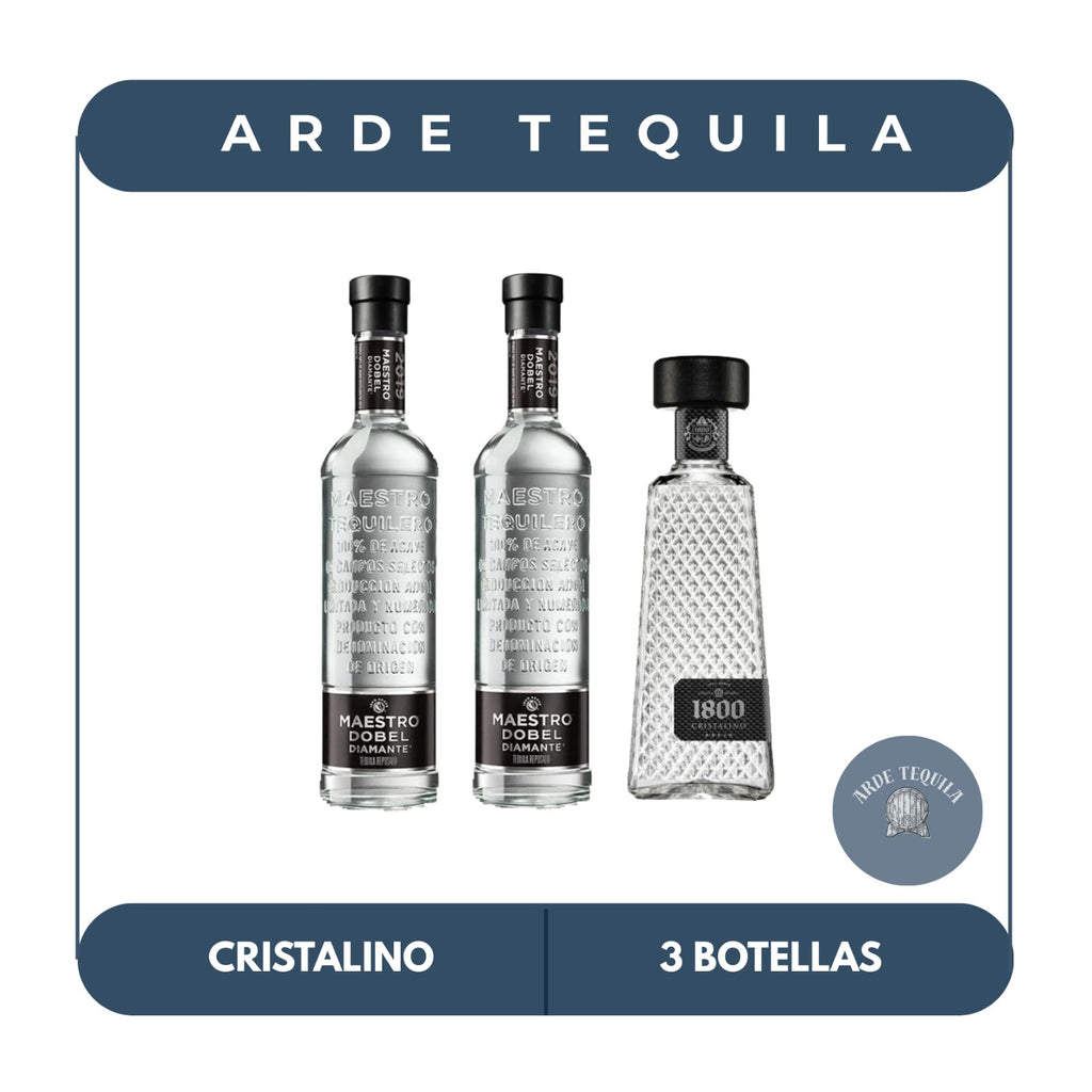 2 Botellas Dobel Diamante y 1 Botella 1800 Cristalino 700ml