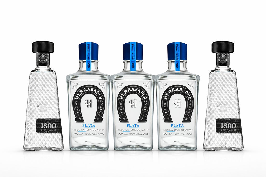 2 Botellas 1800 Cristalino y 3 Botellas Herradura Plata 700ml