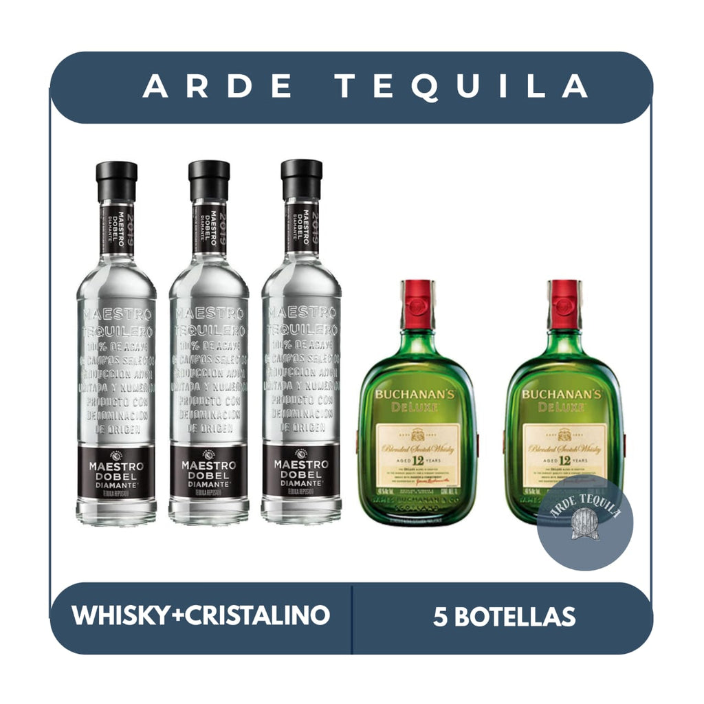 3 Botellas Dobel Diamante y 2 Botellas Buchanan's 12 700ml