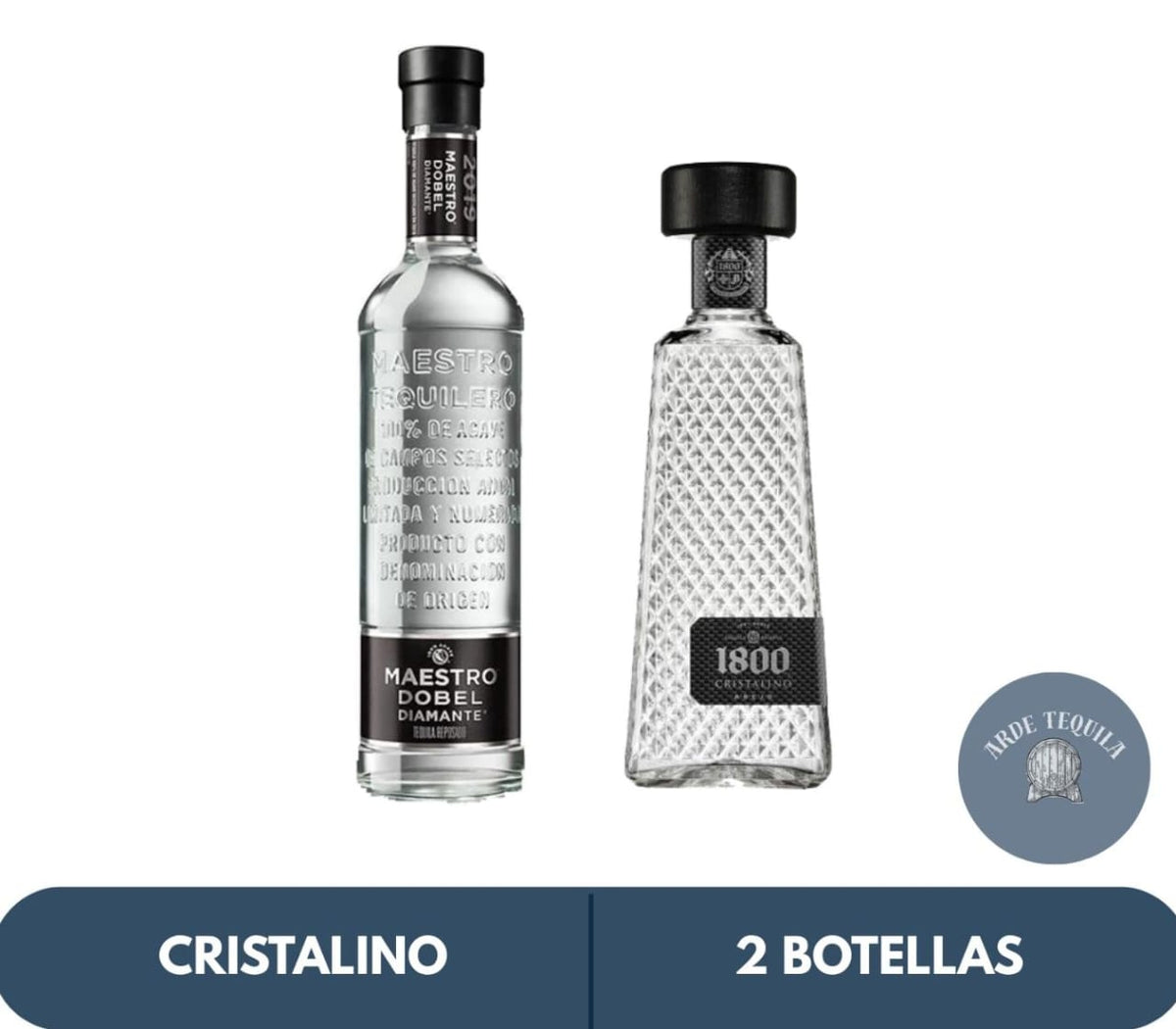 1 Botella Dobel Diamante y 1 de 1800 Cristalino de 700ml