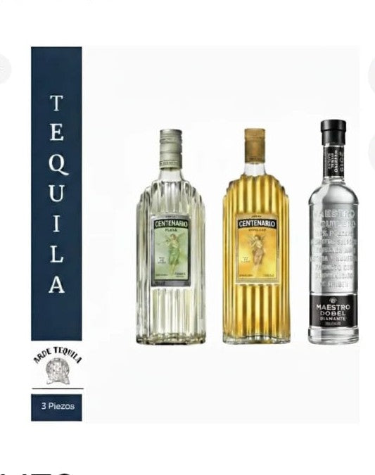 1 Botella Dobel Diamante, 1 Botella Centenario Plata y 1 Botella Centenario Reposado 700ml