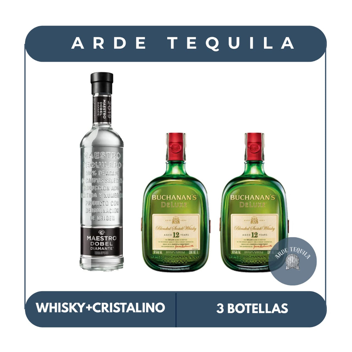 1 Botella Dobel Diamante y 2 Botellas Buchanan's 12 700ml
